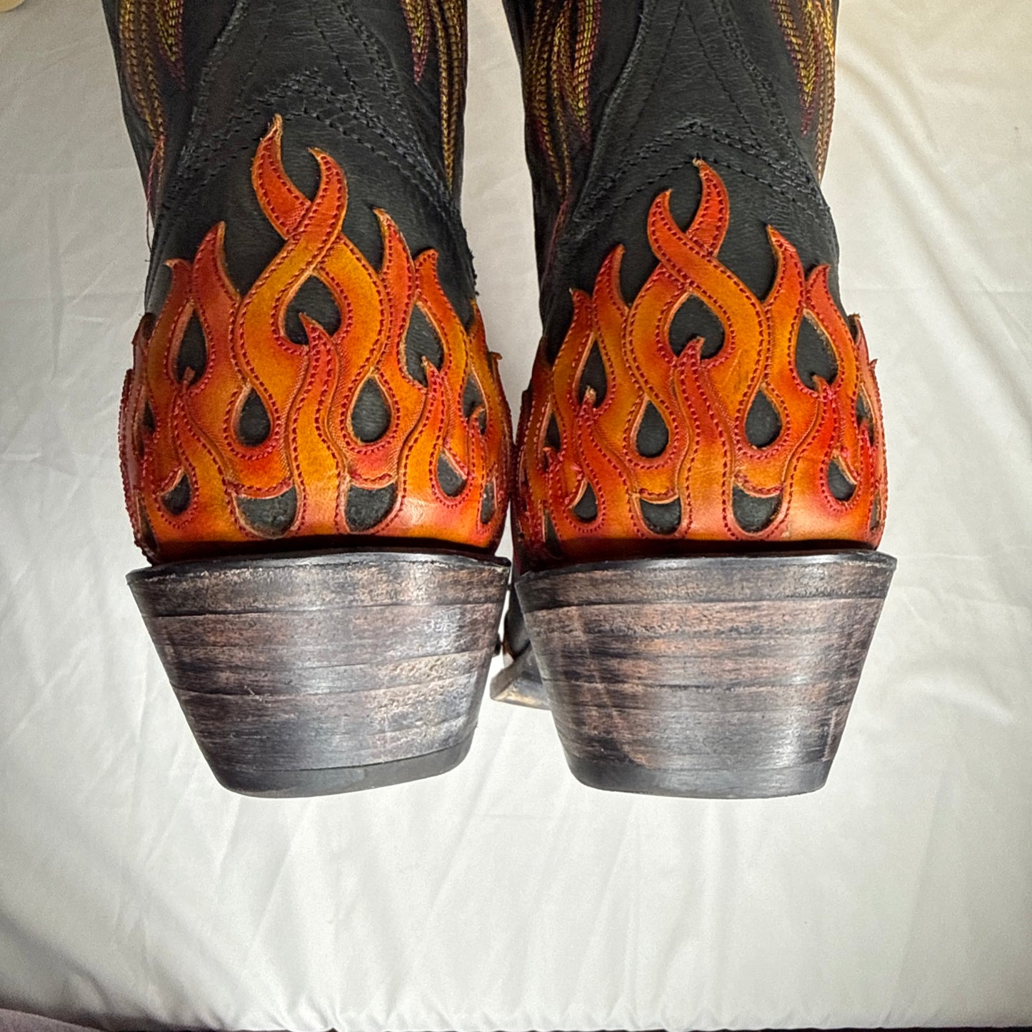 RARE Lucchese L1686.54 Mad Dog Black/Flame Tooled Goat Leather Boots Men 13D