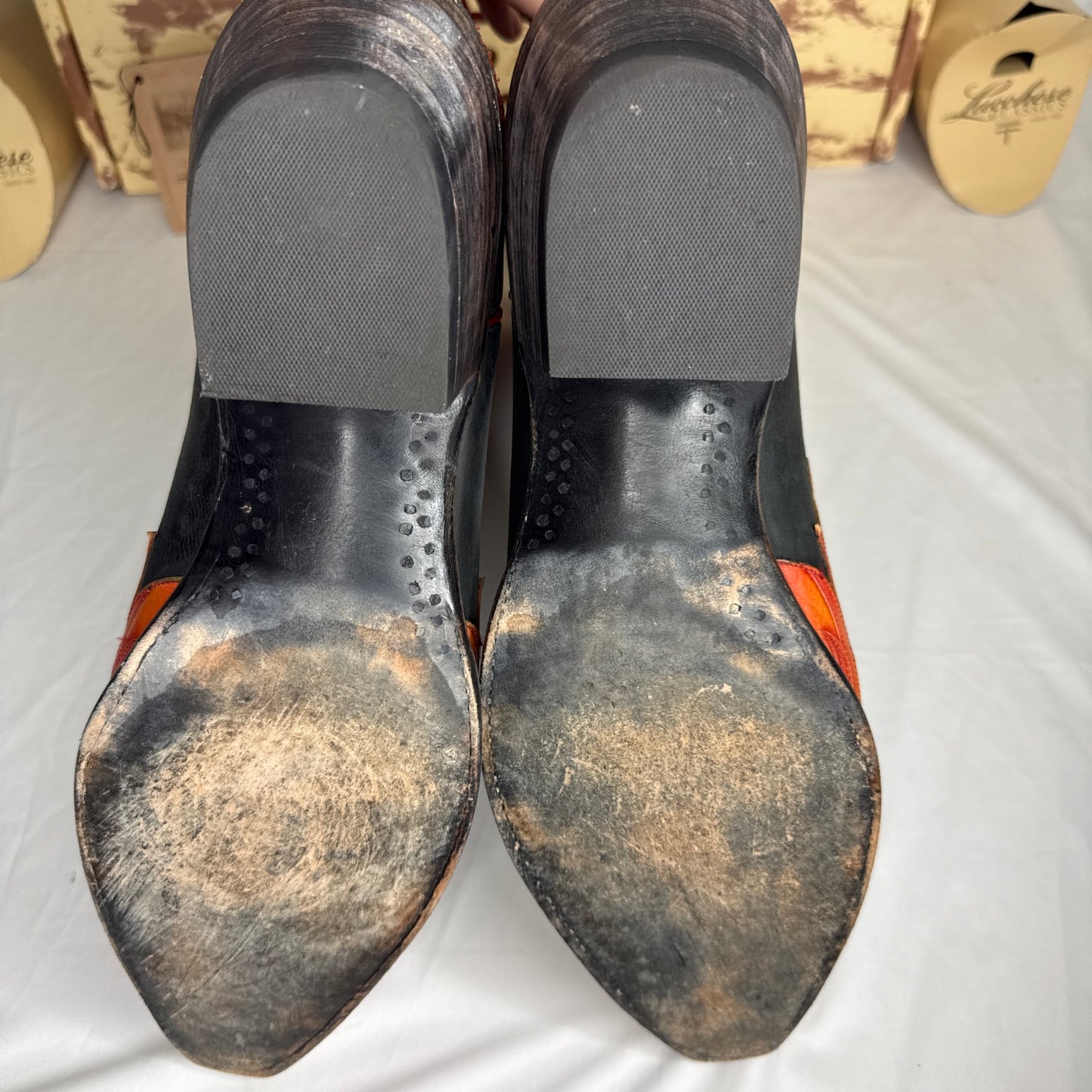 RARE Lucchese L1686.54 Mad Dog Black/Flame Tooled Goat Leather Boots Men 13D