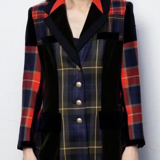 Vintage ESCADA Margaretha Ley Plaid Patchwork Wool Set Size 38