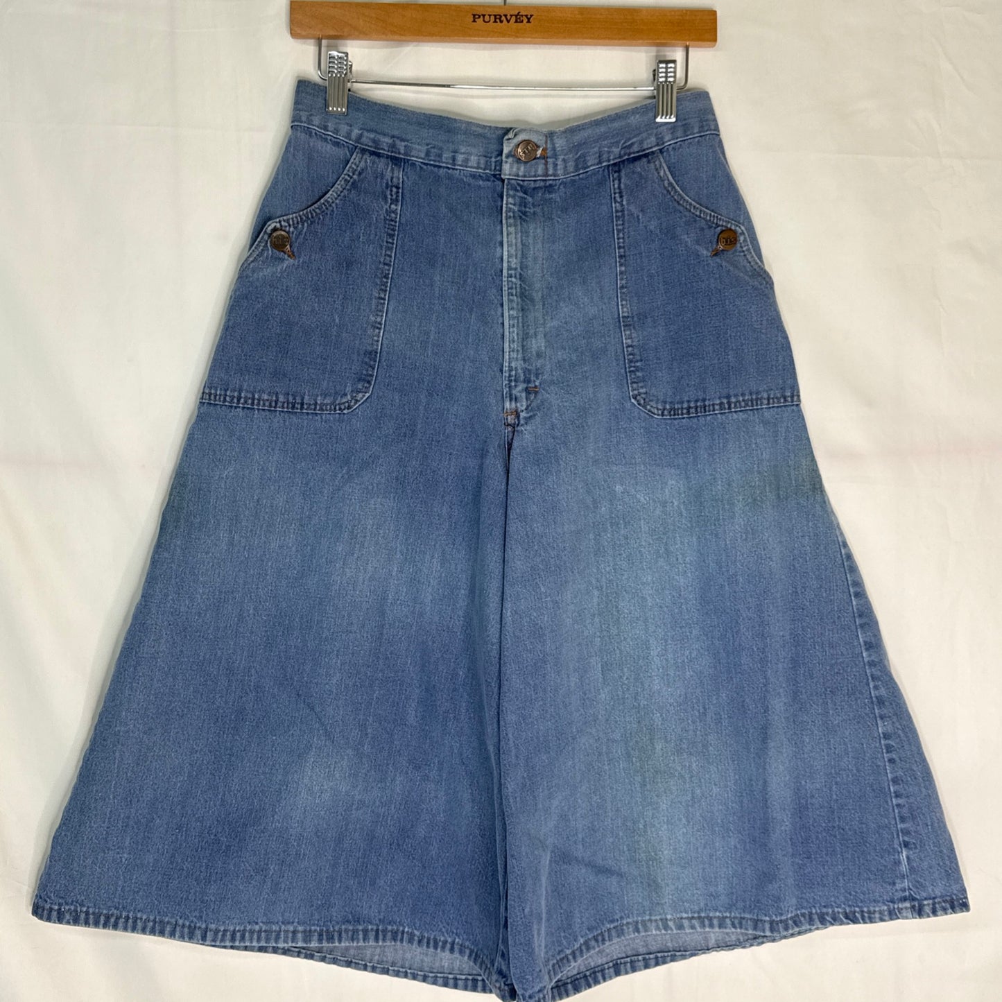 70s High Waist Denim Culottes Shorts by H.I.S